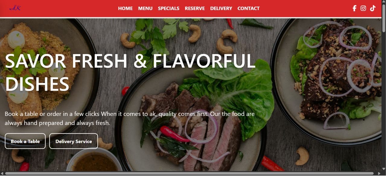 Restaurant website home page