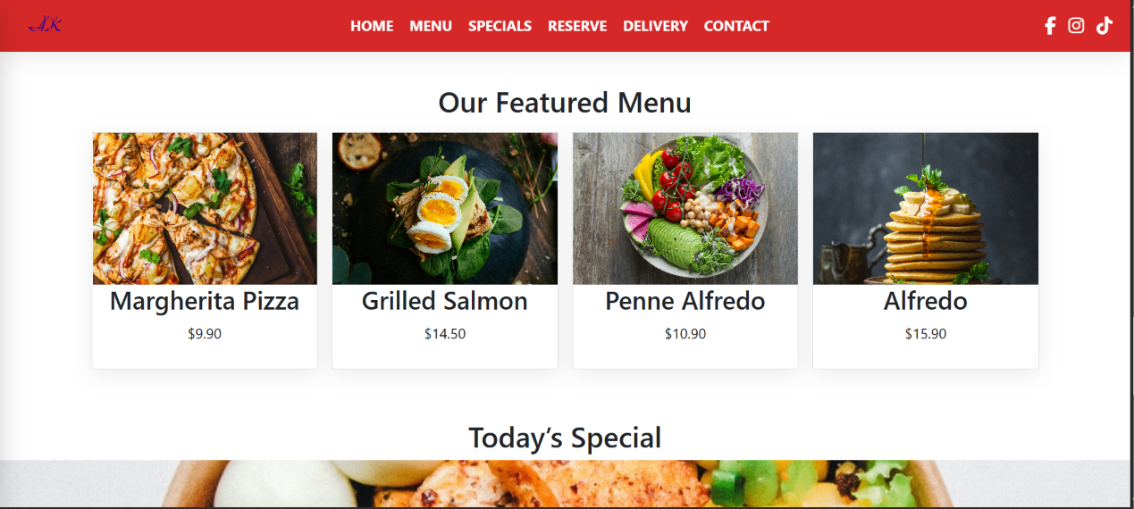 Restaurant menu section